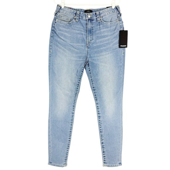 NEW WITH DEFECT True Religion Women Halle Big T Stretch Blue Denim Jean Size 32 - Picture 1 of 12
